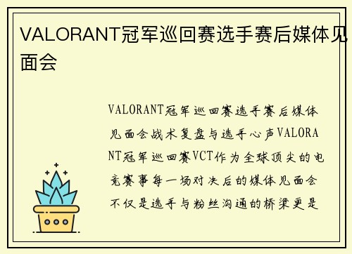 VALORANT冠军巡回赛选手赛后媒体见面会
