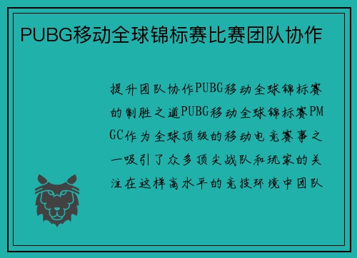 PUBG移动全球锦标赛比赛团队协作