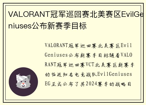 VALORANT冠军巡回赛北美赛区EvilGeniuses公布新赛季目标