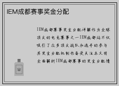 IEM成都赛事奖金分配