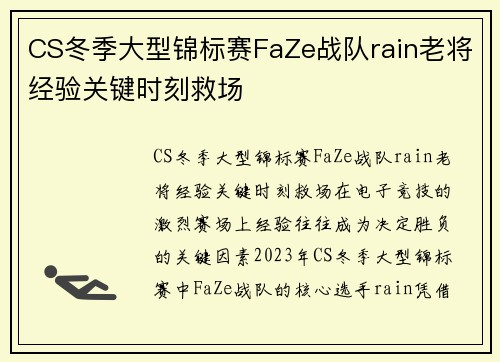 CS冬季大型锦标赛FaZe战队rain老将经验关键时刻救场
