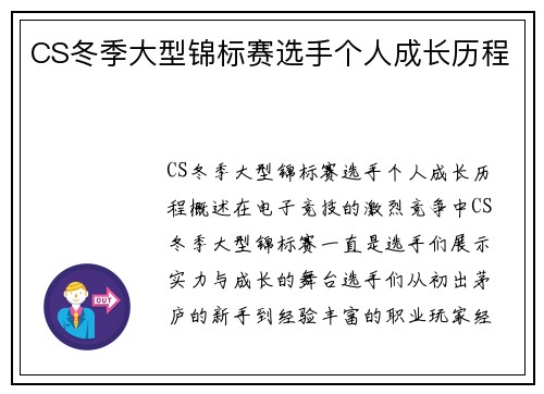 CS冬季大型锦标赛选手个人成长历程